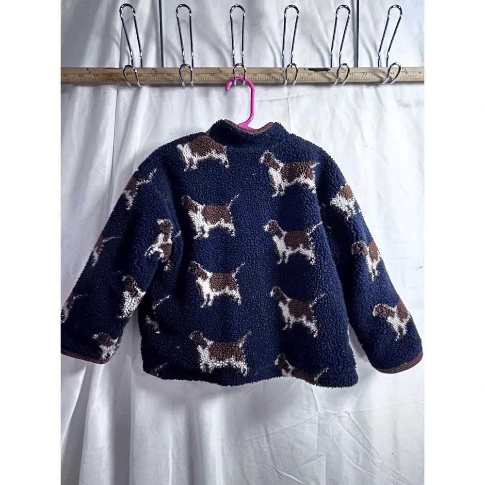 Hartstrings Fleece Jacket 4 Navy Blue Dog Print Sherpa Full Zip Kids